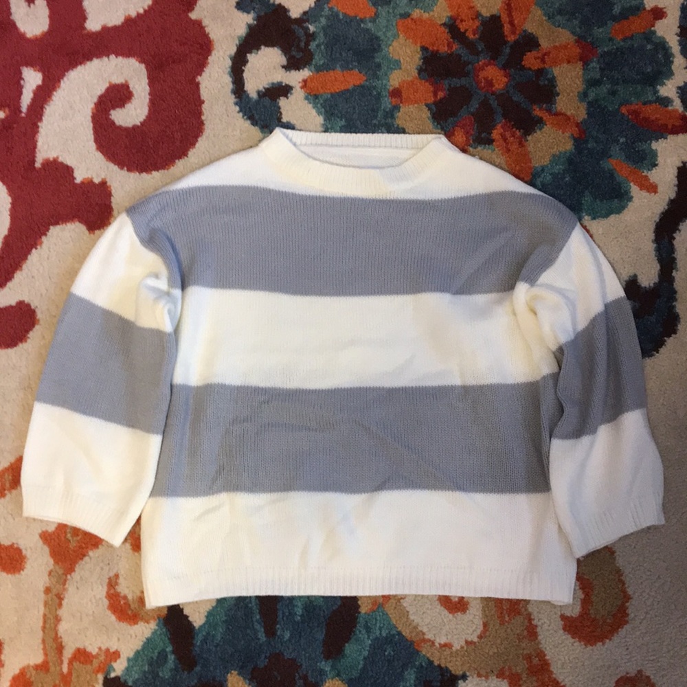 cream and gray sweater